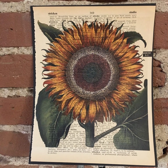 Vintage Dictionary Page Print Sunflower - Picture 1 of 1